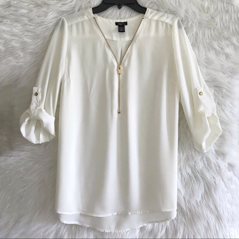 Rue 21 shirt 3/4 sleeve white gold size Large